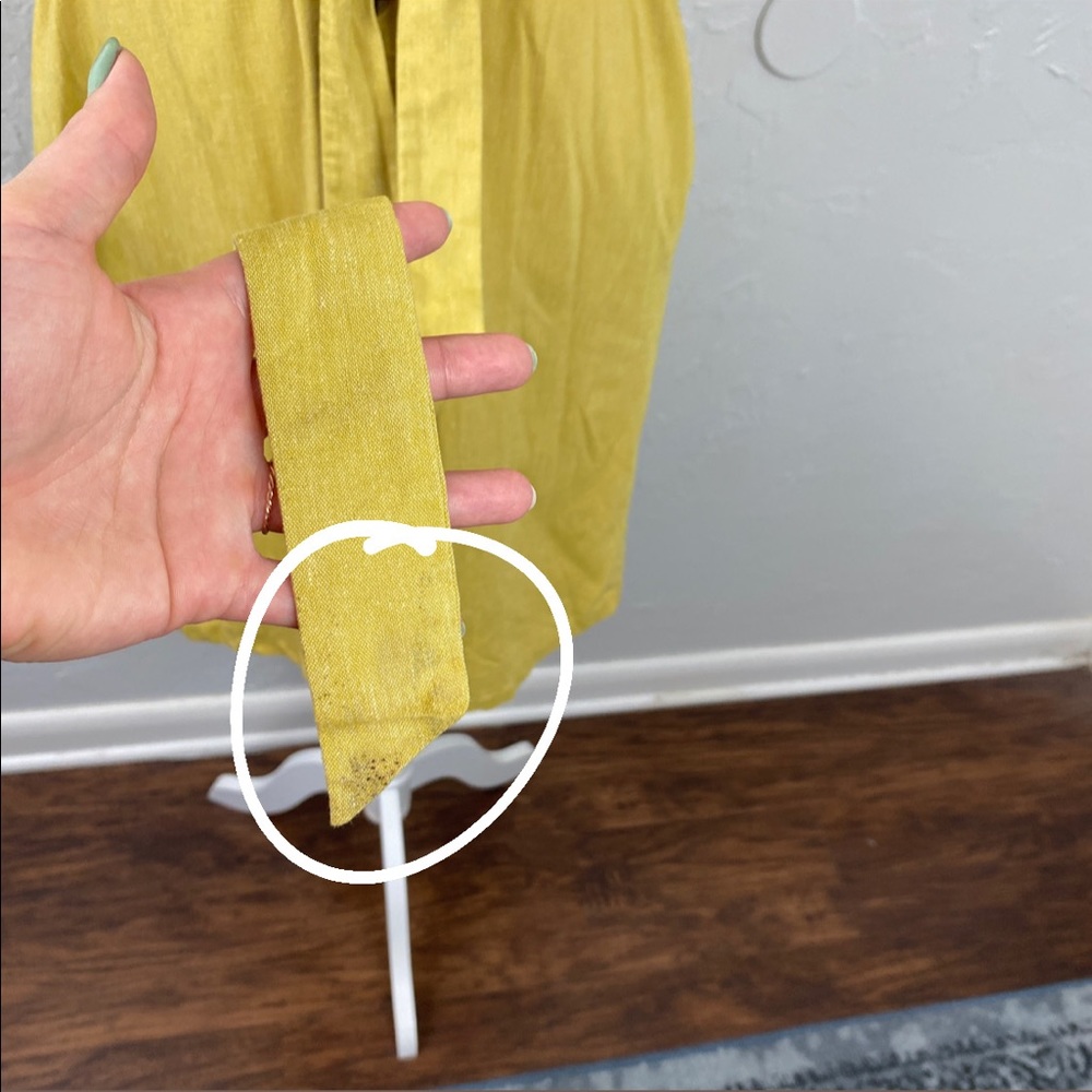 New York & Co x Eva Mendes yellow linen blend shirt dress Medium - Picture 14 of 15